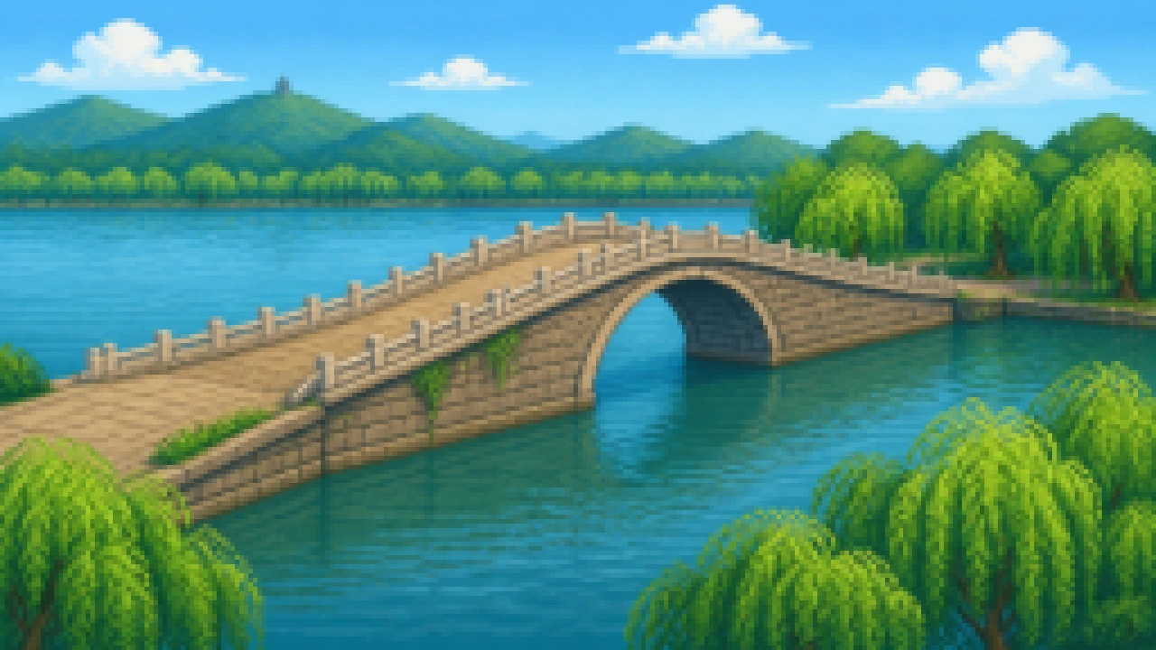 杭州 · 西湖断桥 · 45°侧视图